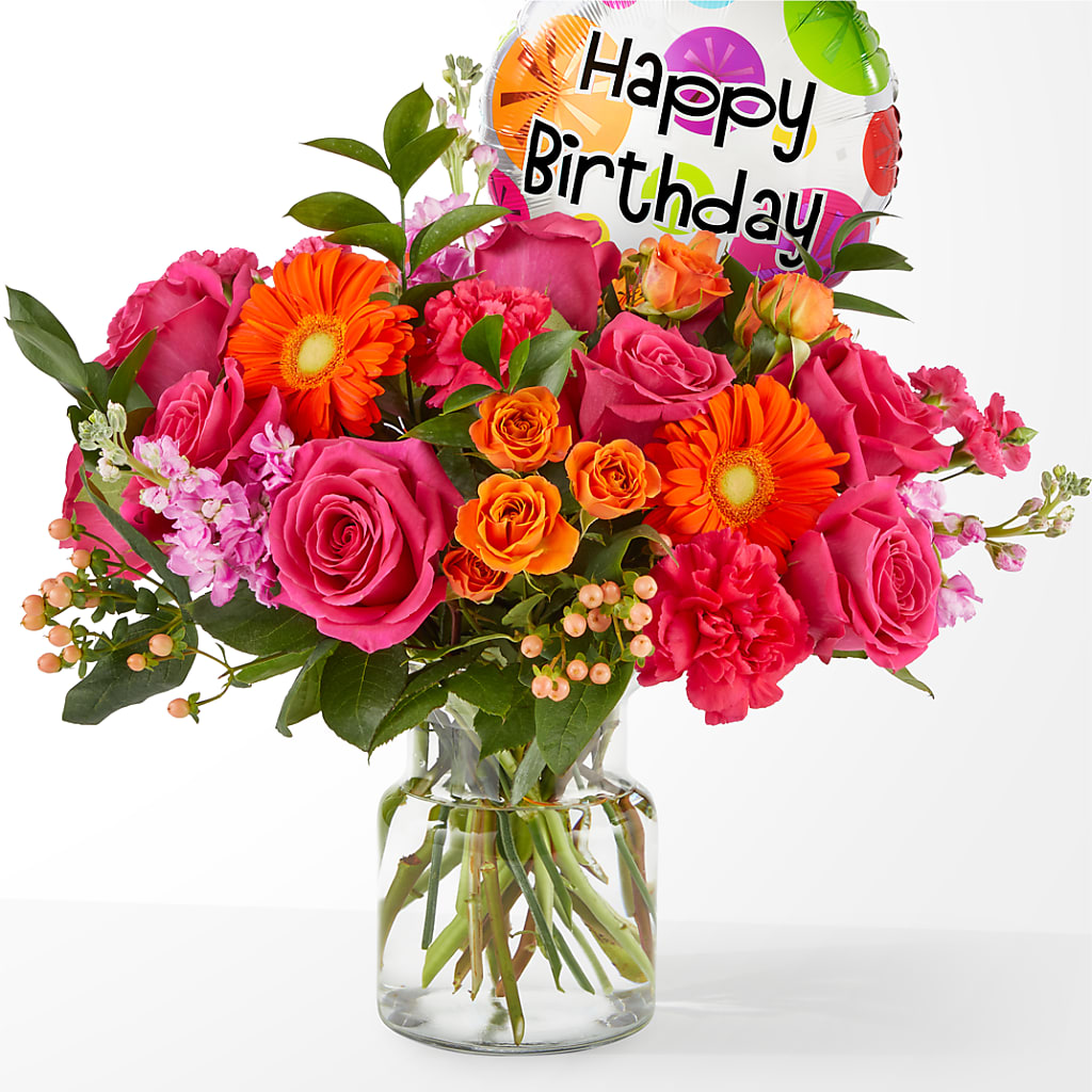 Fiesta Bouquet with Birthday Balloon – HYDE PARK FLORIST & GIFTS, Hyde Park NY