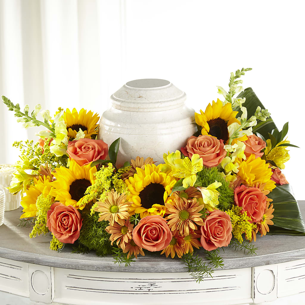 Faithful Sunflower Cremation Adornment – HYDE PARK FLORIST & GIFTS, Hyde Park NY