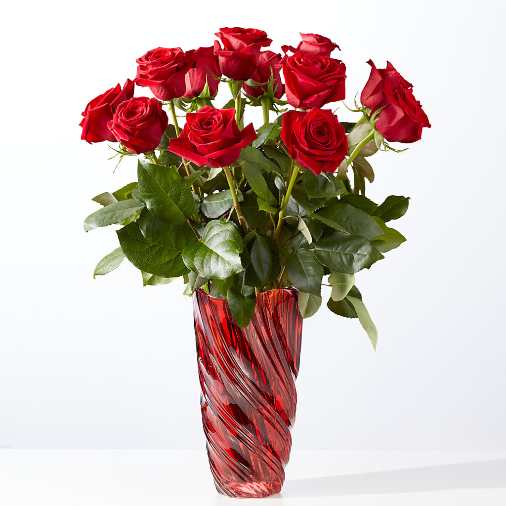 Classic Love Red Rose Bouquet with Luxe Swirl Vase – HYDE PARK FLORIST & GIFTS, Hyde Park NY