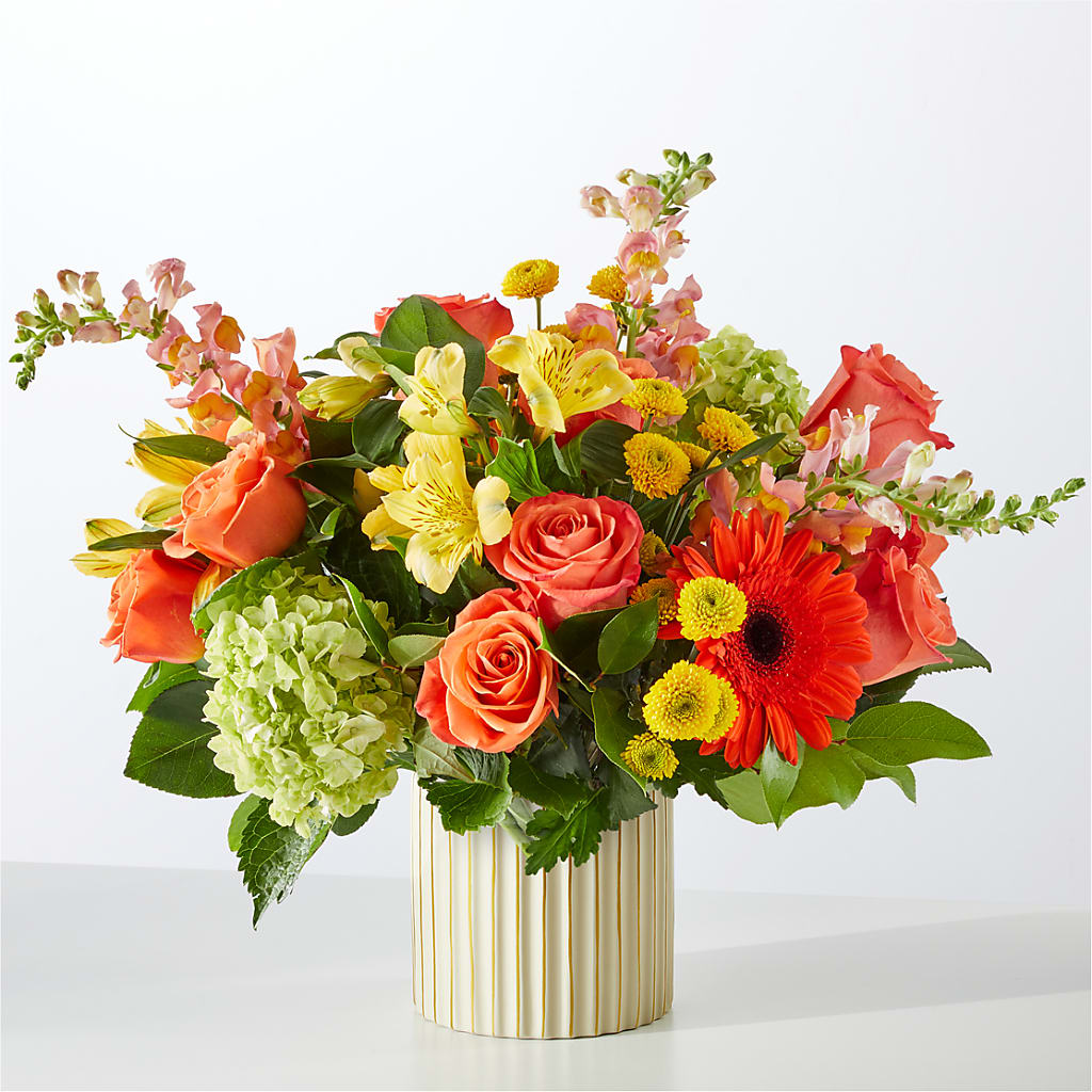 Autumn Sunshine Bouquet with Ivory Vase – HYDE PARK FLORIST & GIFTS, Hyde Park NY