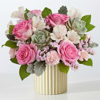 Dusty Rose Bouquet with Ivory Vase – HYDE PARK FLORIST & GIFTS, Hyde Park NY