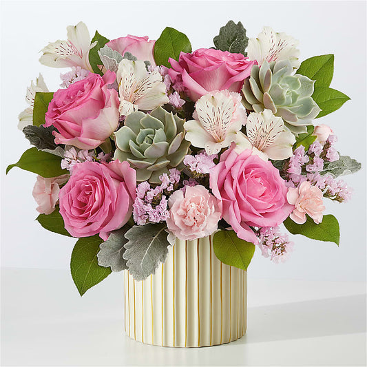 Dusty Rose Bouquet with Ivory Vase – HYDE PARK FLORIST & GIFTS, Hyde Park NY