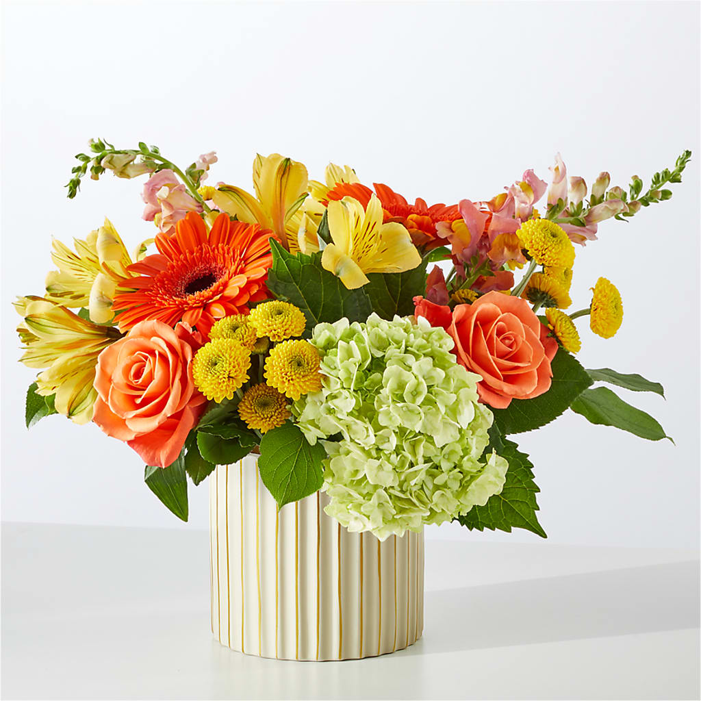 Autumn Sunshine Bouquet with Ivory Vase – HYDE PARK FLORIST & GIFTS, Hyde Park NY