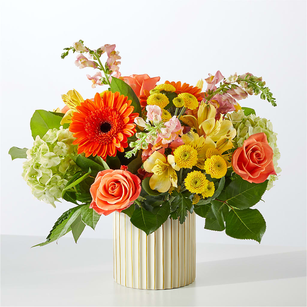 Autumn Sunshine Bouquet with Ivory Vase – HYDE PARK FLORIST & GIFTS, Hyde Park NY