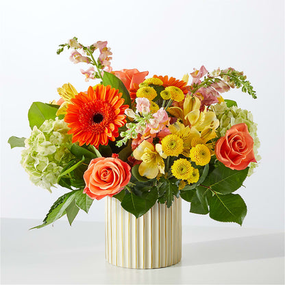 Autumn Sunshine Bouquet with Ivory Vase – HYDE PARK FLORIST & GIFTS, Hyde Park NY